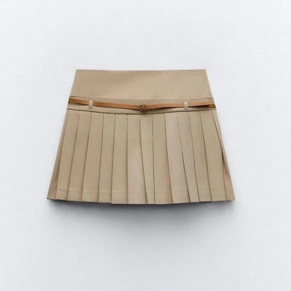 ZARA CO-ORD SET BELTED TOPSTITCHED TOP AND PLEATED SKORT - Picture 6 of 9